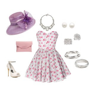 Steeplechase Style Floral Dress with Bow Hat