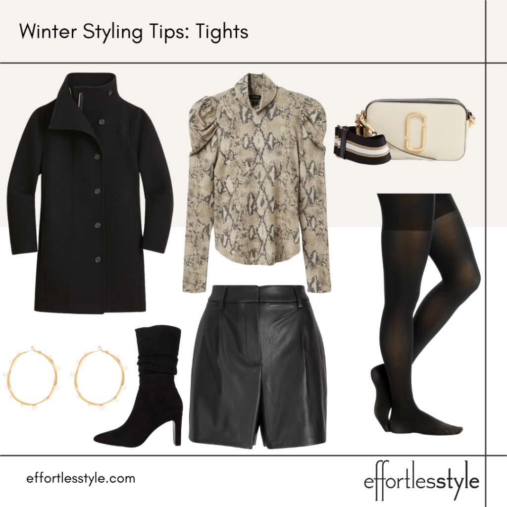 How to Wear Tights Faux Leather Shorts Outfit Shorts and Tights Look