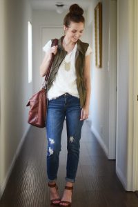 how to wear a summer vest military vest with basic tee and distressed denim