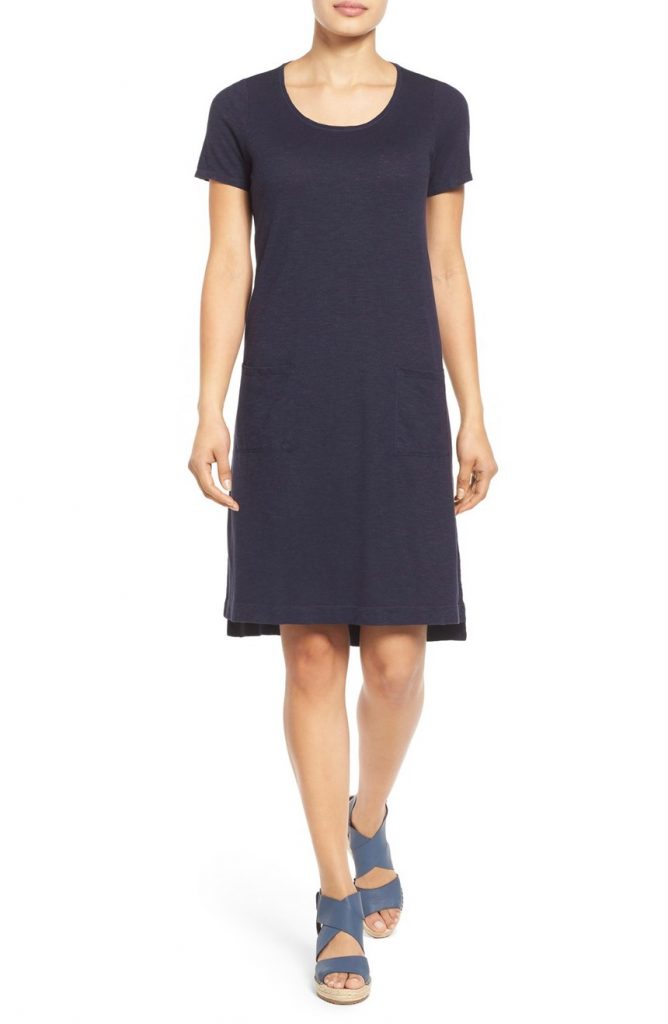 Gameday Style What to Wear to Football Games Eileen Fisher Hemp & Organic Cotton Scoop Neck Shift Dress