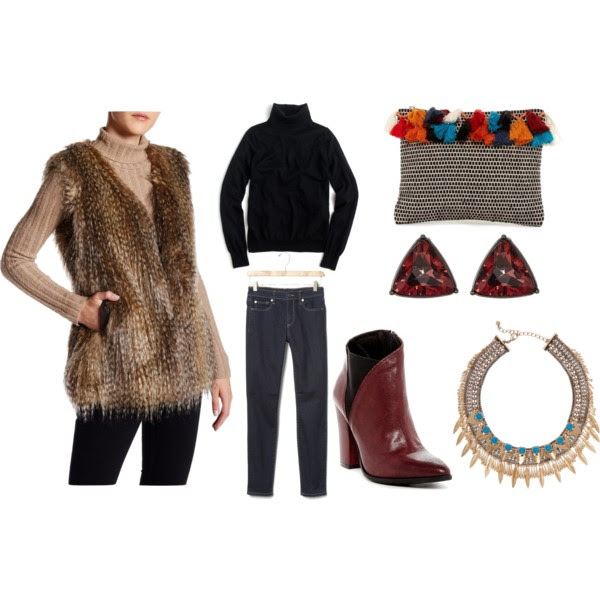 New Year's Eve Outfit Ideas: Faux Fur + Denim + Funky Accessories