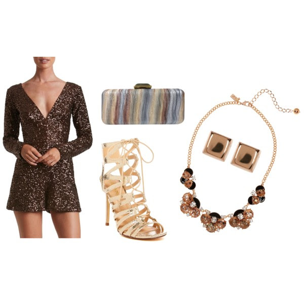 New Year's Eve Outfit Ideas: Romper + Gold Accessories