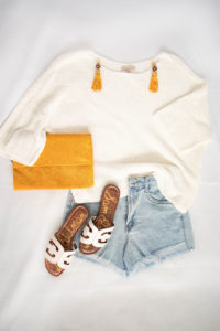 Lightweight Spring Sweater Look with Mustard Accessories