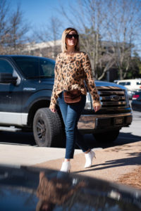 Leopard Print Sweater paired with Raw Hem Denim