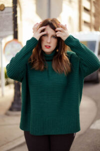 Deep Green Sweater and Black Jeans Outfit