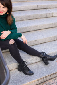 Winter "Go-To" Look Cute Sweater and Jeans with Combat Boots