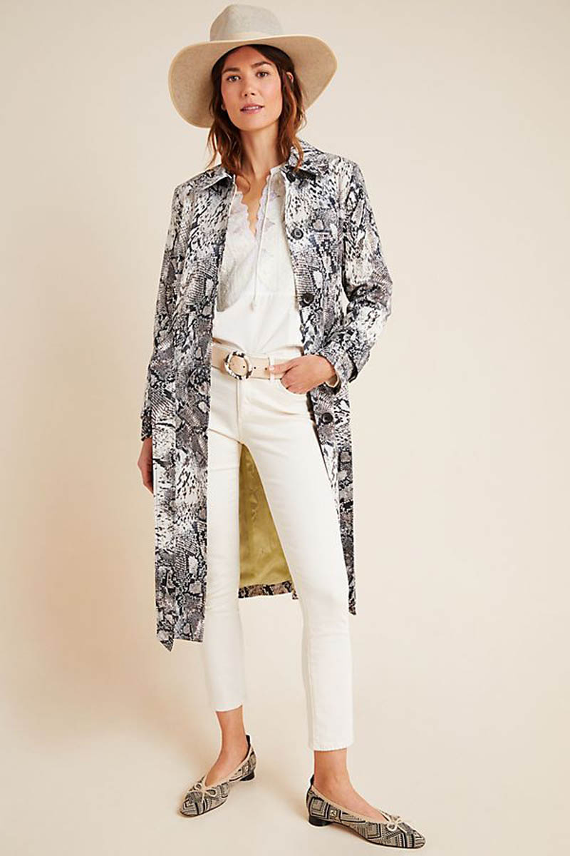 Spring 2020 Trends Black and White Snake Print Trench Coat