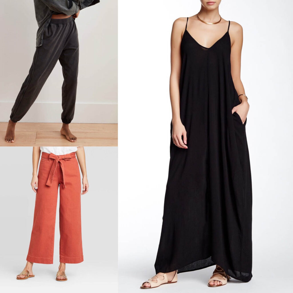 Quarantine Chronicles what to wear joggers, maxi dresses and high waisted pants