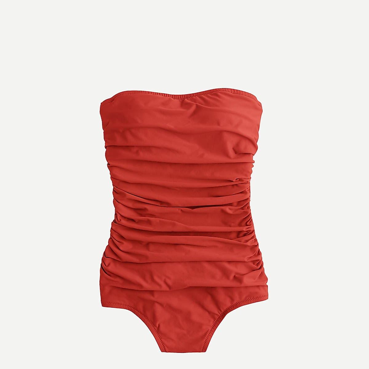 Our Go-To Flattering Swimsuits Red Ruched bandeau one-piece swimsuit