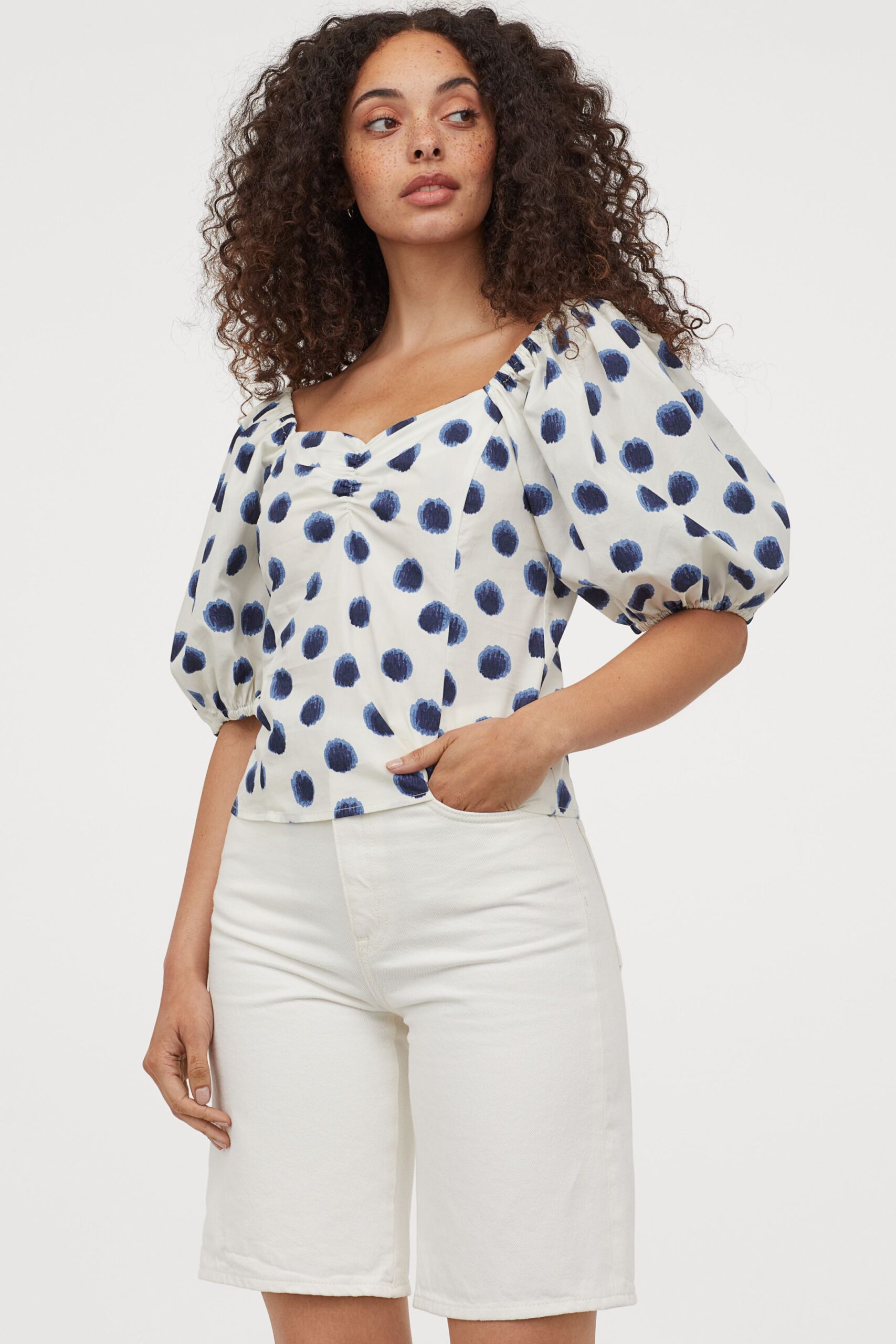 Polka Dot Puff-Sleeved Blouse Styled Two Ways