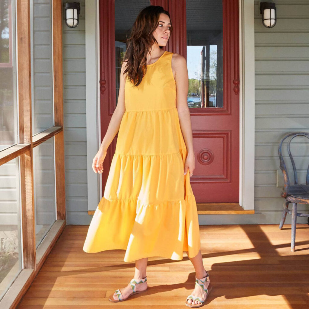 casual summer dresses under $50 yellow sleeveless tiered dress