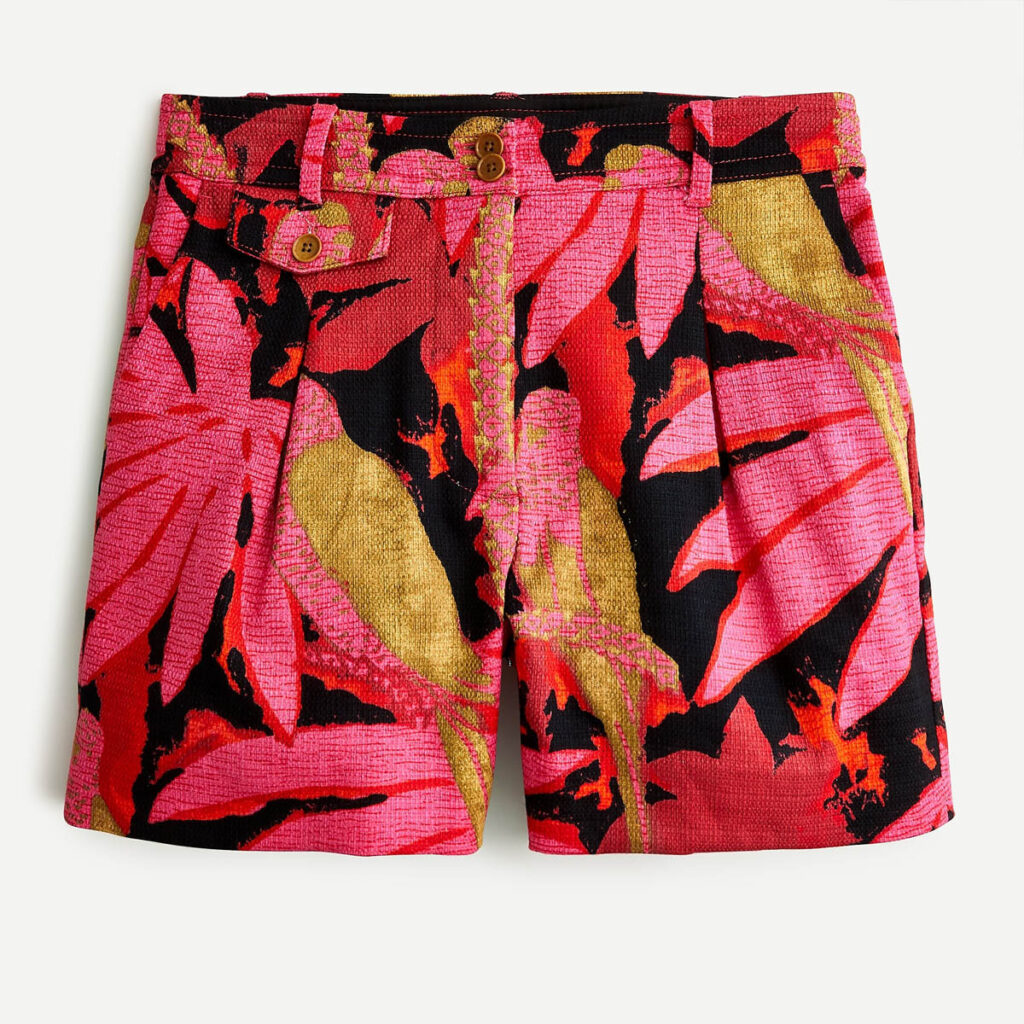 Fun Summer Shorts Under $50 Pleated short in palm-print grasscloth