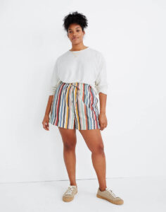 Smocked-Waist Pull-On Shorts in Rainbow Stripe