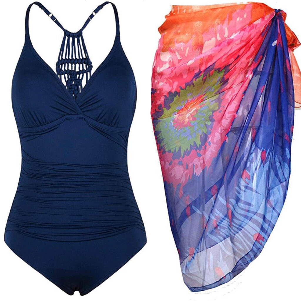 Classic Summer Bathing Suit and Sarong Swimsuit Coverup