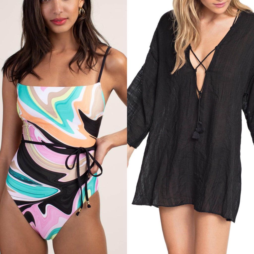 Belted One Piece Swimsuit and Tunic Cover Up