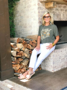 Wearing White Denim After Labor Day with a fun graphic tee