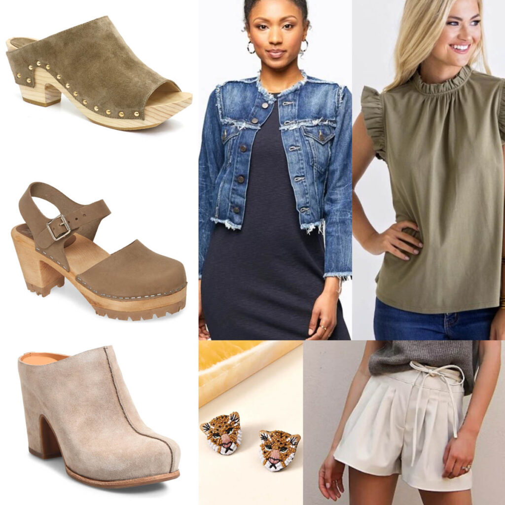 Clogs for Fall styled with faux leather shorts