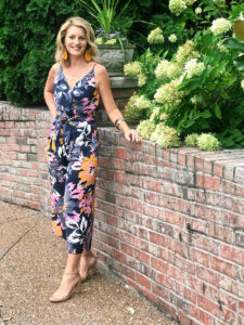 Nashville Stylist Katey Preston in a Floral Jumpsuit