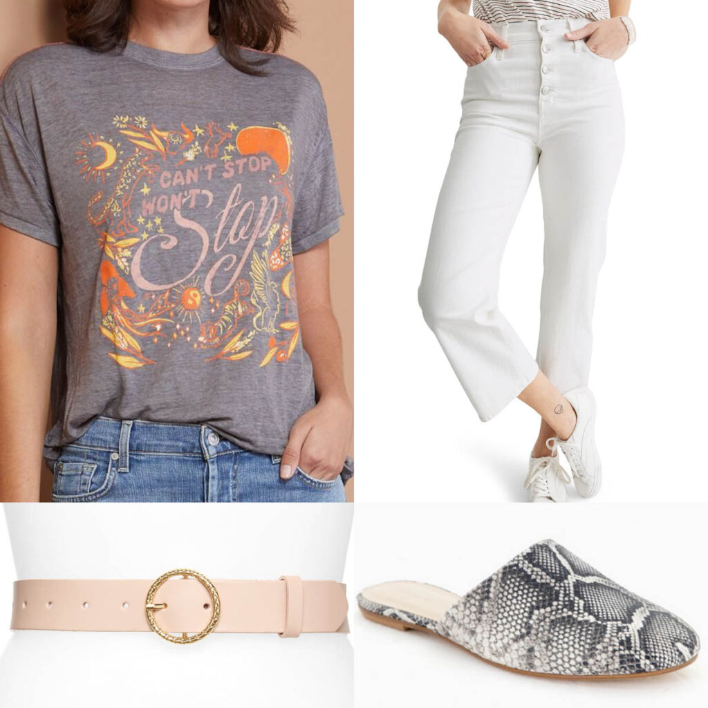 White Denim After Labor Day Cropped Wide-Leg Jeans with Graphic Tee