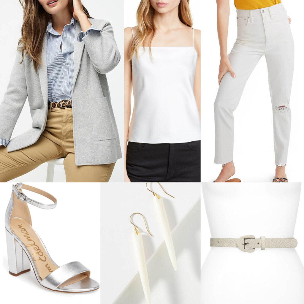 Dressing up white jeans with grey tones in the fall months