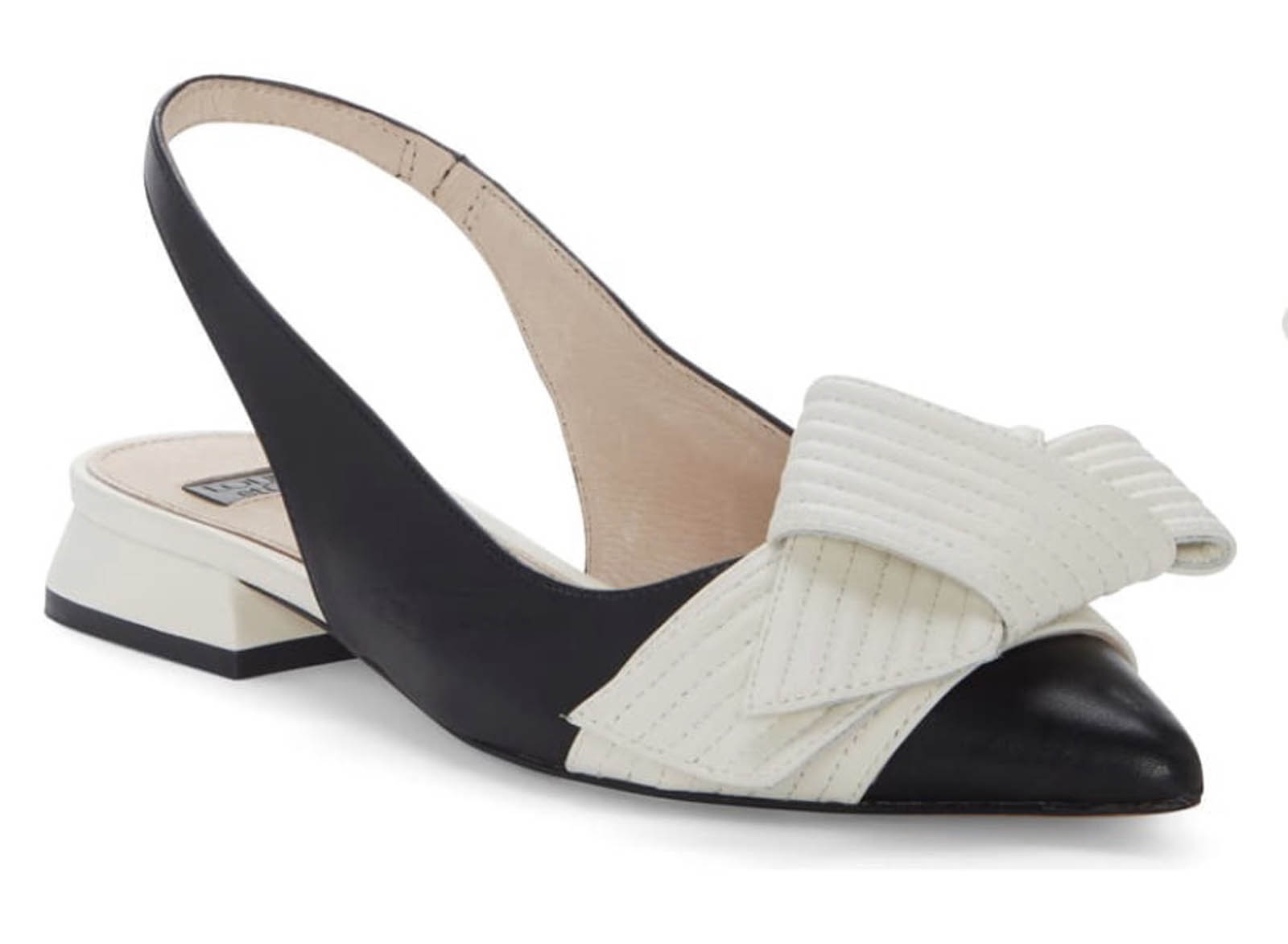 Black & White Leather Slingback Pump with Bow Detail