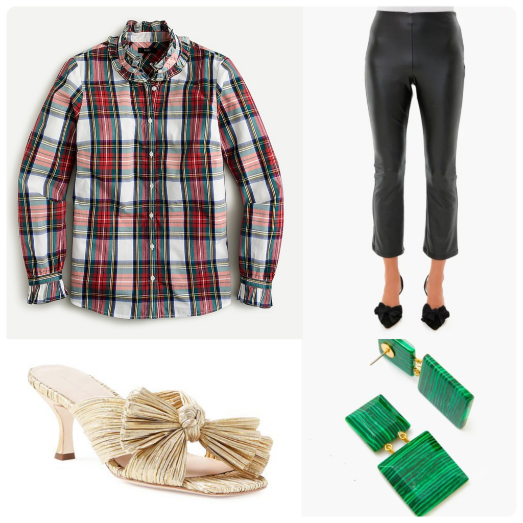 Jenny's Holiday Looks Dressy Plaid Blouse and Black Leather Pants Outfit