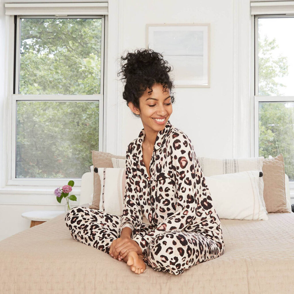 Holiday Gift Guide Women's Animal Print Beautifully Soft Long Sleeve Notch Collar Top and Pants Pajama SetWomen's Animal Print Beautifully Soft Long Sleeve Notch Collar Top and Pants Pajama Set