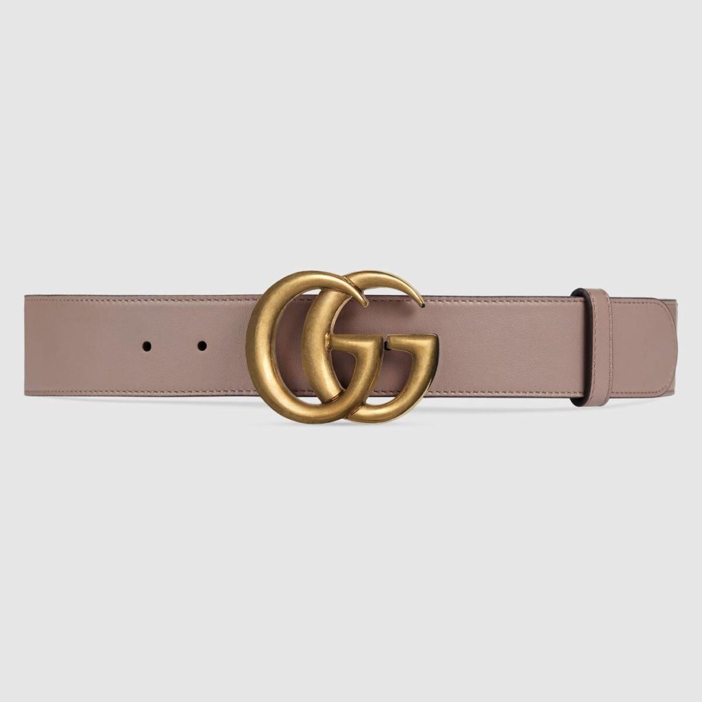 Gucci Dusty Pink Leather Belt with Double G Buckle