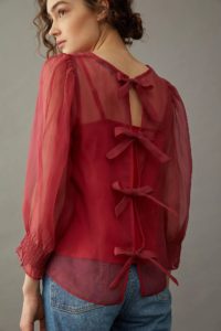 What to Wear on Valentine's Day Pink Sheer Silk Blouse and Jeans