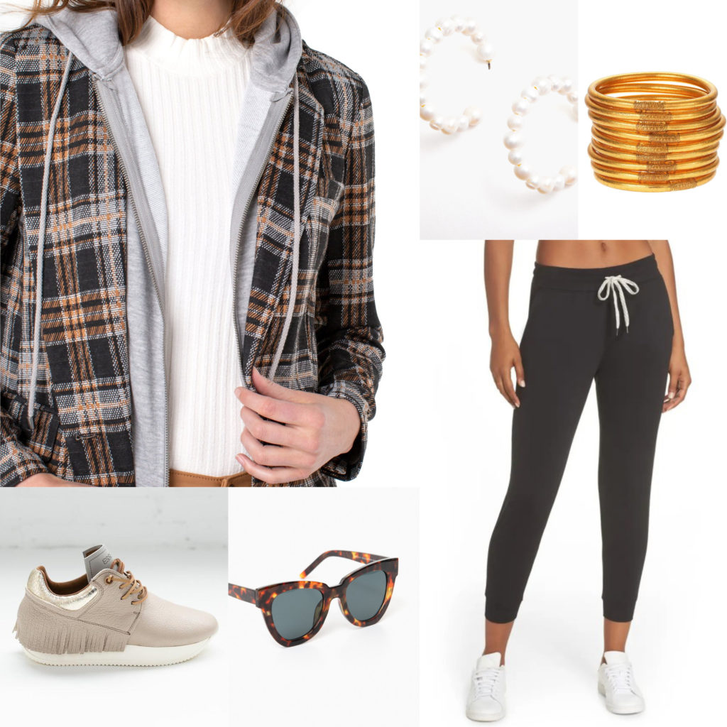 Styling Joggers Casual Plaid Blazer with Joggers and Sneakers