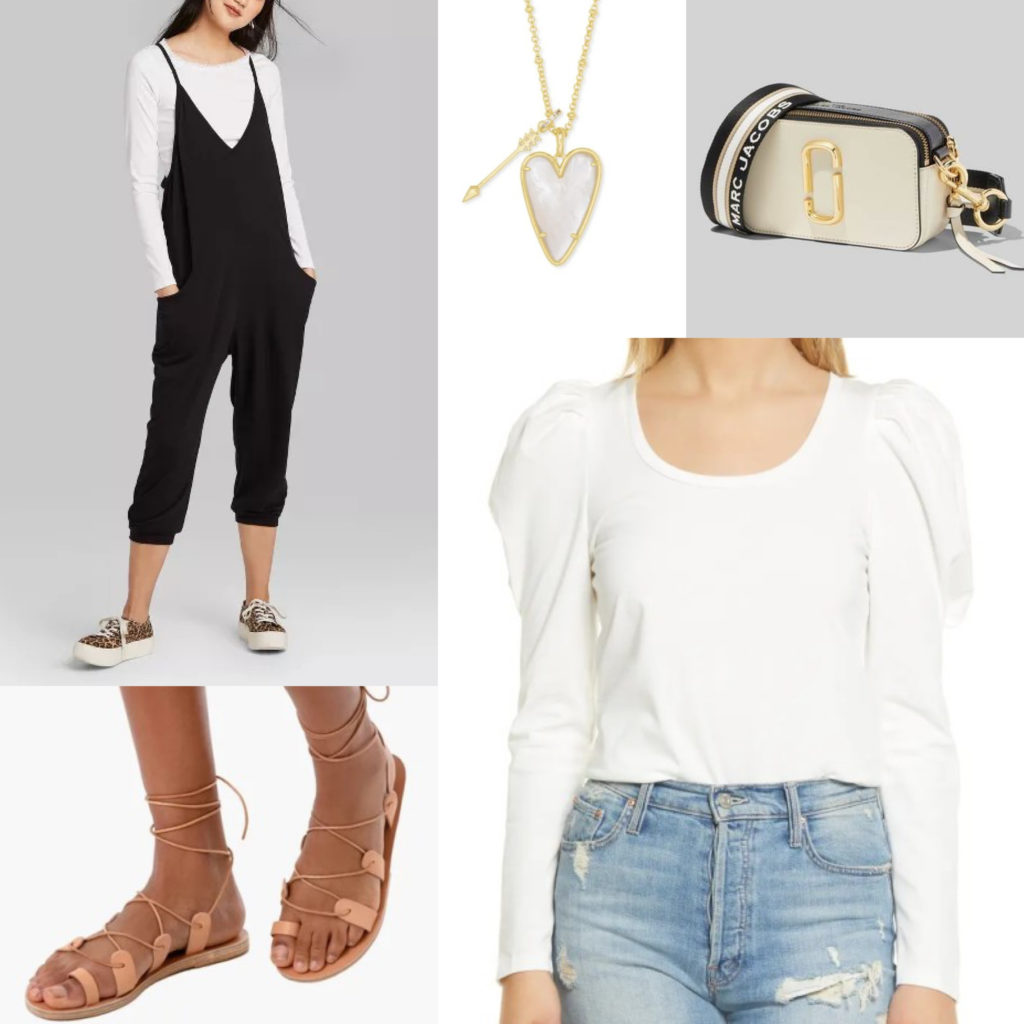 Puff sleeve tee and casual jumpsuit look How to wear a knit jumpsuit