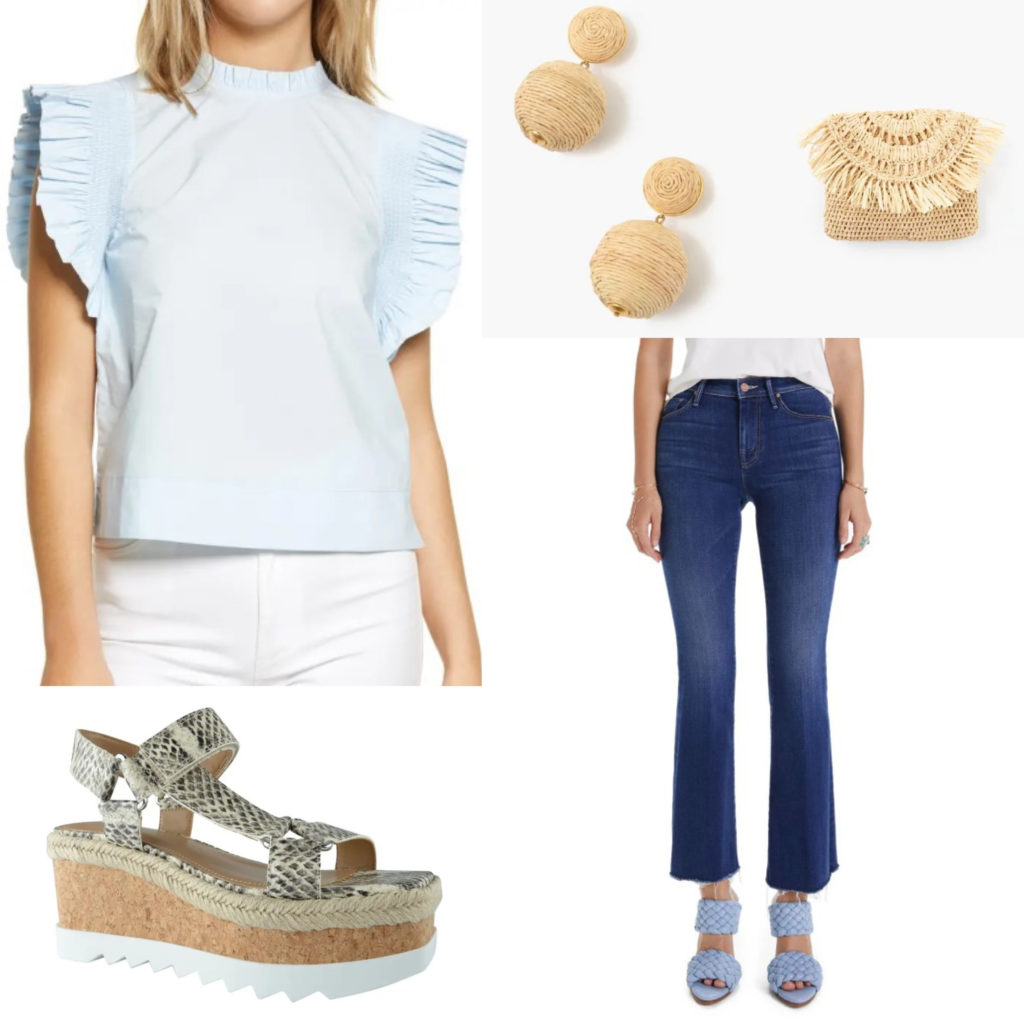 Ways to Style Flare Jeans Ruffle Sleeve Top and Flare Jeans Look