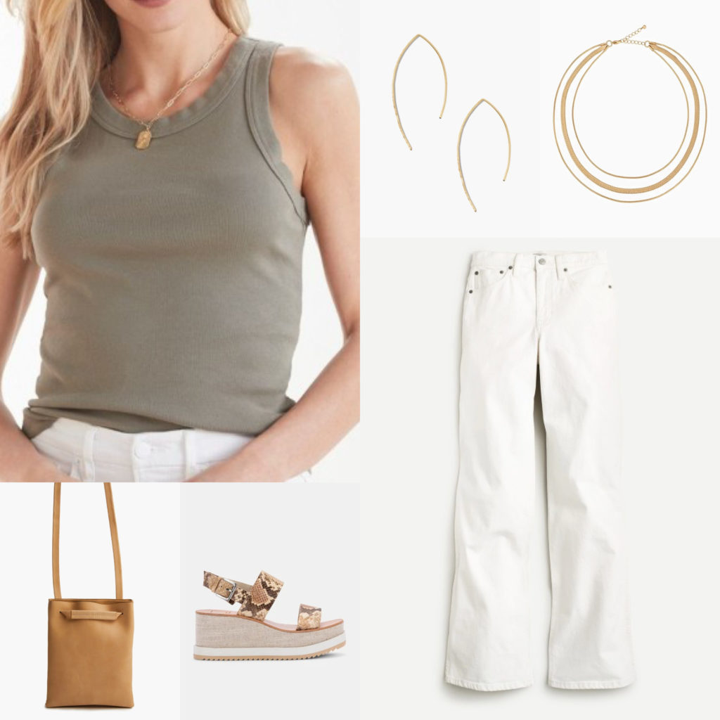 How to Wear Flare Jeans Basic Tank and White Flare Jeans Look