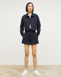 Women Business Casual Navy Casual Jacket and Shorts Set