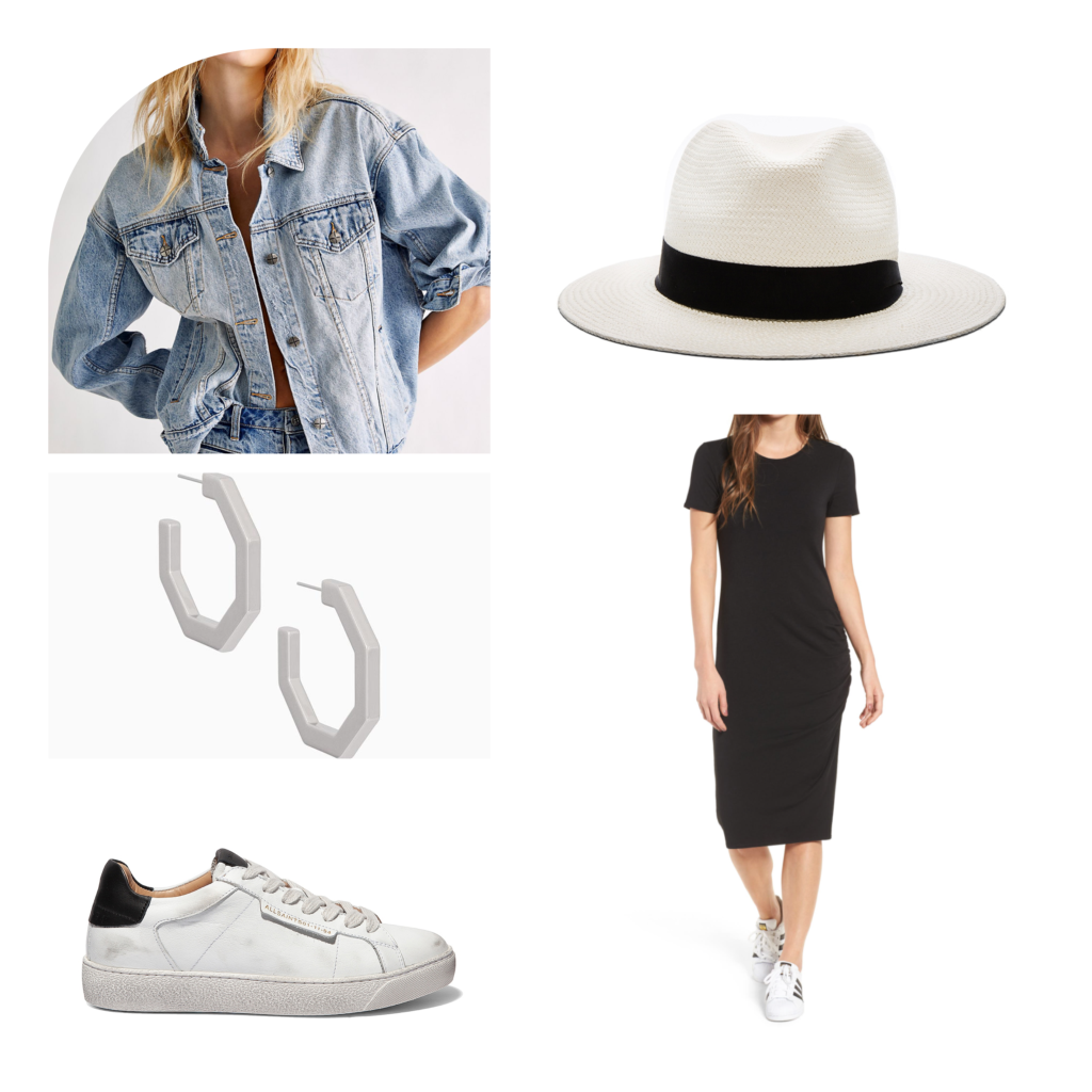 Airport Look Travel Ready Outfit Comfy Dress and Denim Jacket Look