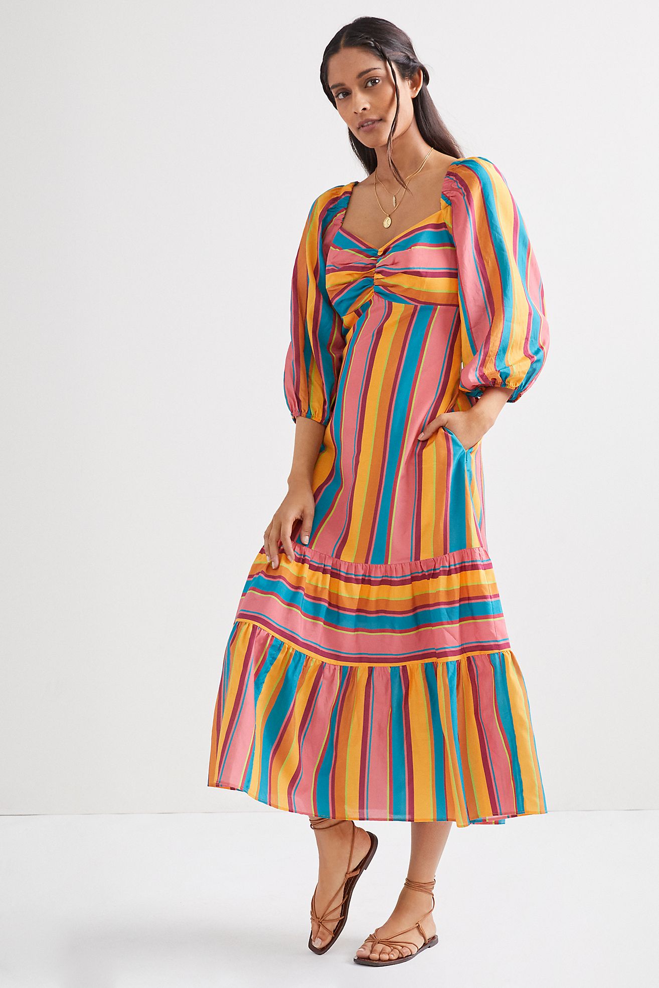 Spring and Summer Dresses Rainbow Stripe Midi Dress Petite Midi Dress