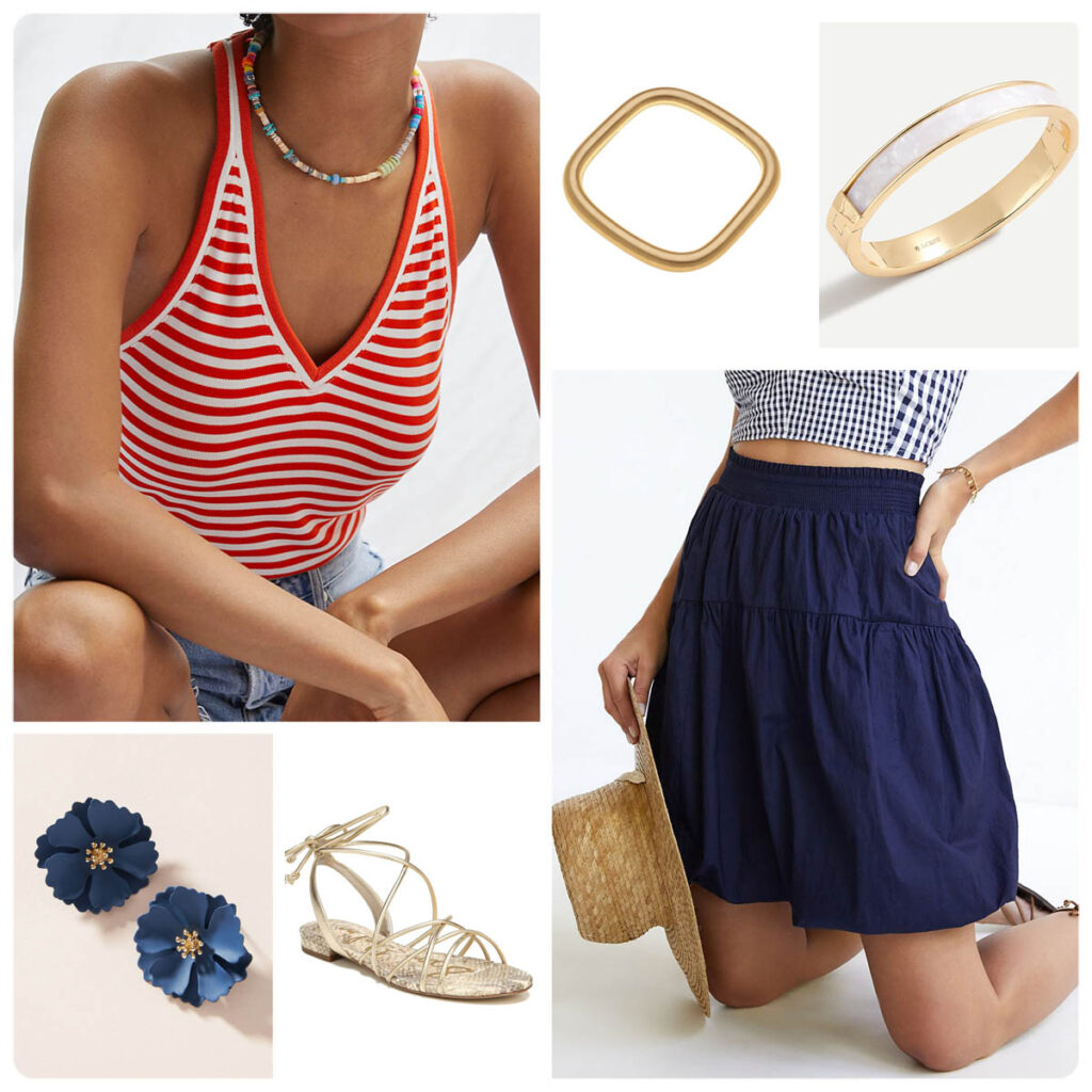 What to Wear for the Fourth Festive Striped Tank & Navy Skirt Outfit