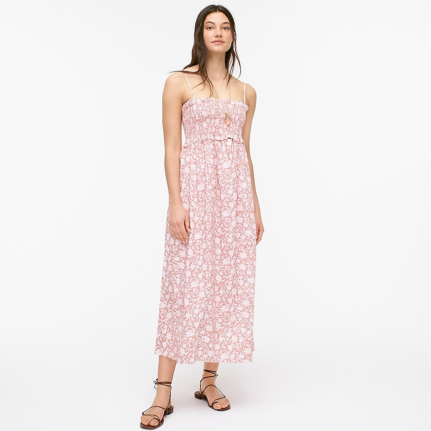 May Favorites Smocked cotton poplin dress in rose vine Plus Size Dress
