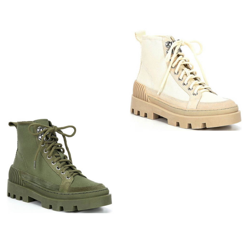 Canvas Lace-Up Block Heel Lug Sole Combat Booties Fall Combat Boot 