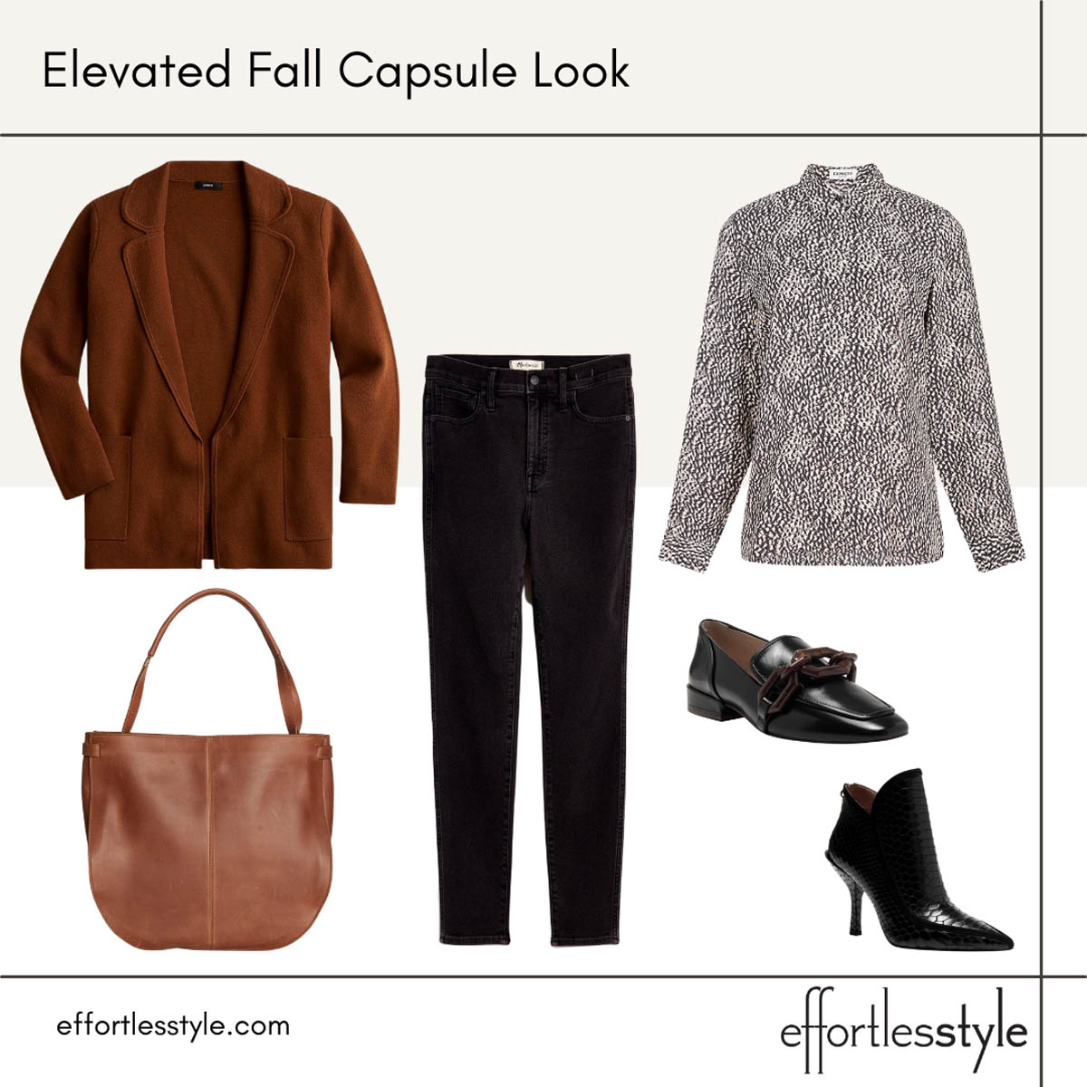 Fall Capsule Wardrobe Rust Coatigan & Black Denim Look