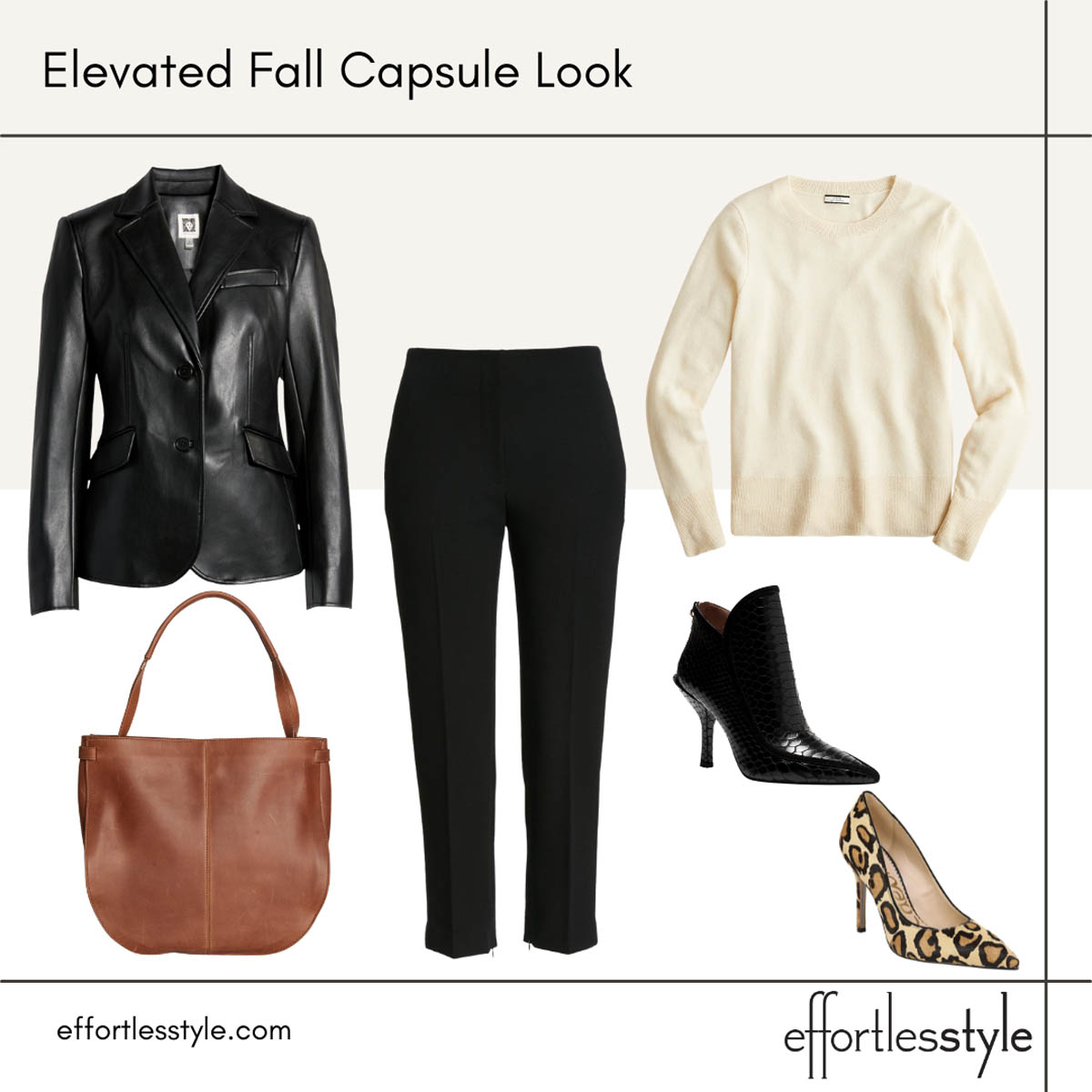 Elevated Office Look Leather Blazer and Cashmere Sweater Outfit
