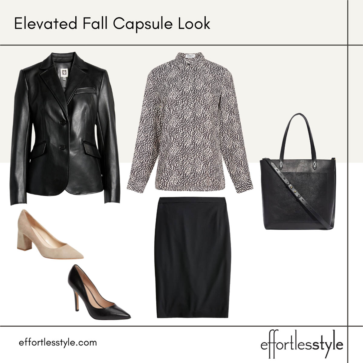 Black Leather Blazer and Pencil Skirt Look What to Wear to the Office
