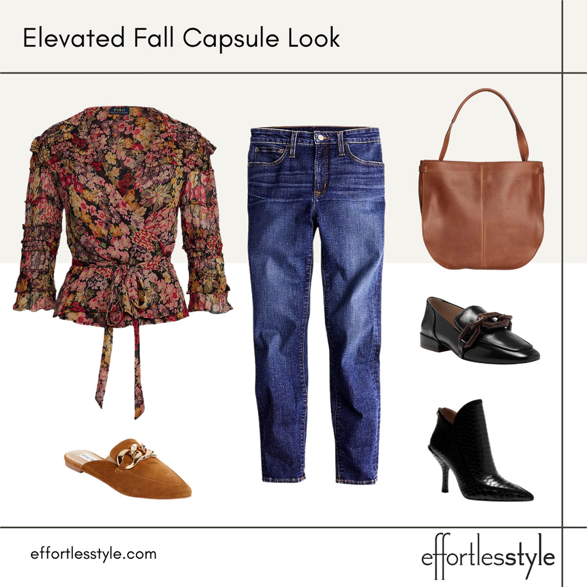 Fall Florals Floral Blouse & Dark Wash Skinny Jeans Outfit