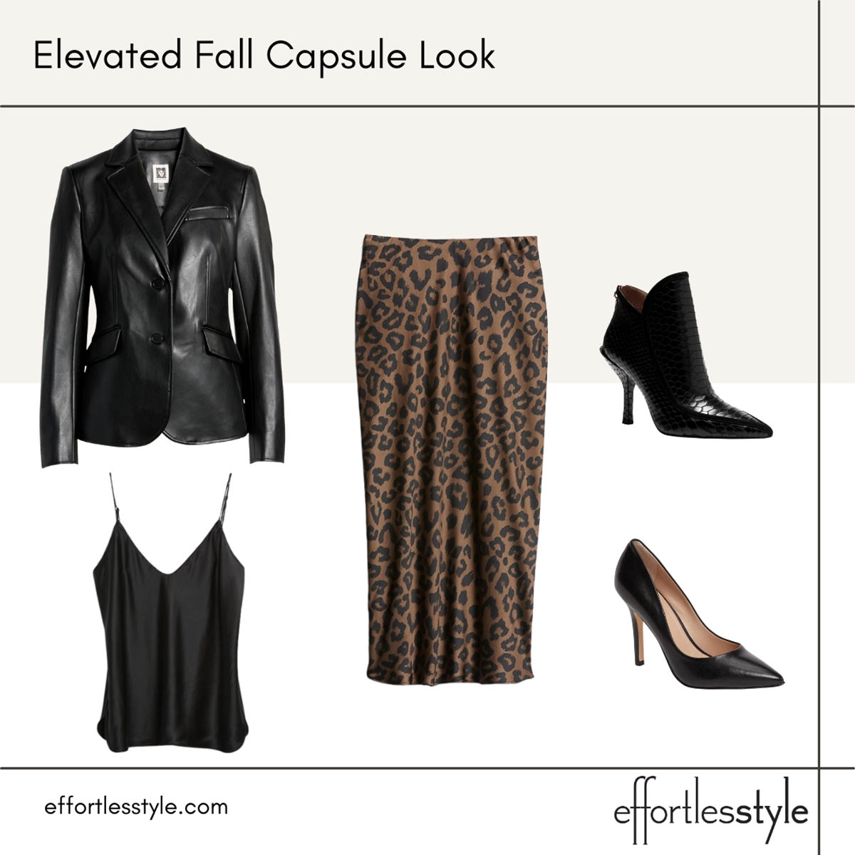 Elevated Capsule Wardrobe Styled Look Leather Blazer & Midi Skirt Look