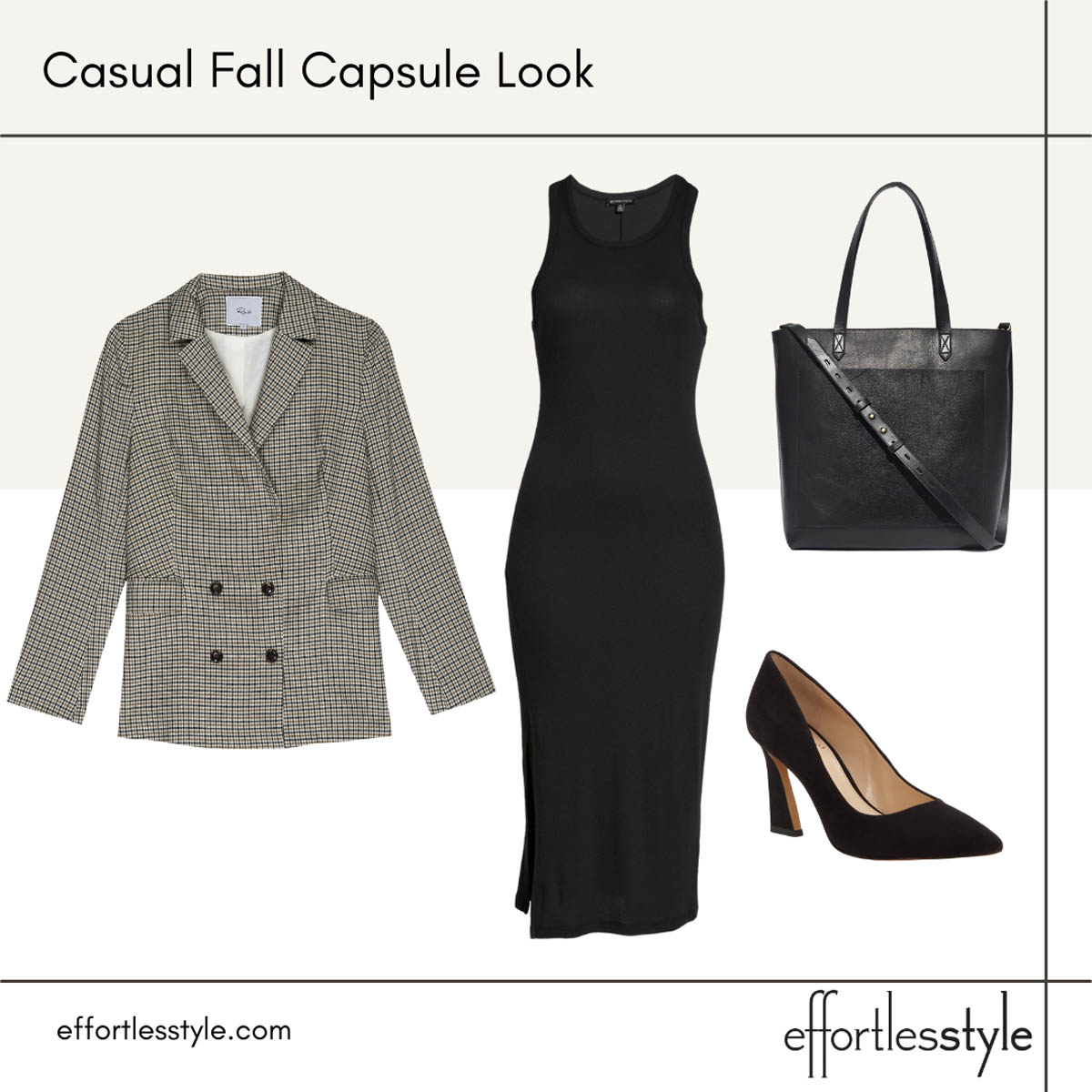 Fall Capsule Wardrobe Looks Boyfriend Blazer and Classic Black Dress