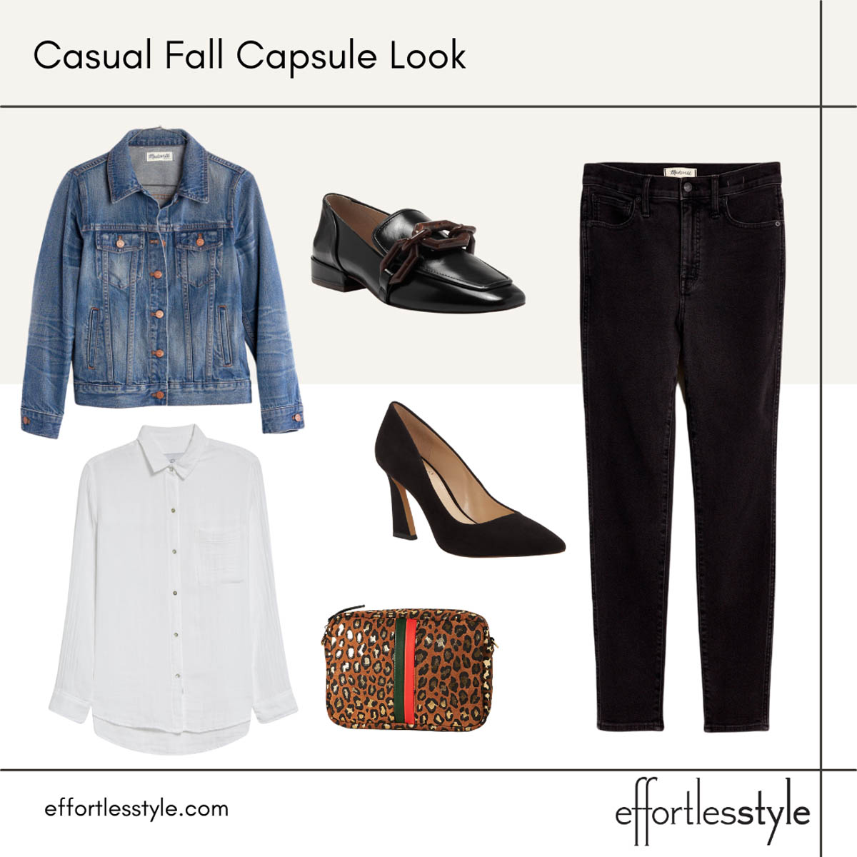 Fall Capsule Wardrobe Looks Denim Jacket & Black Jeans Dressed Up