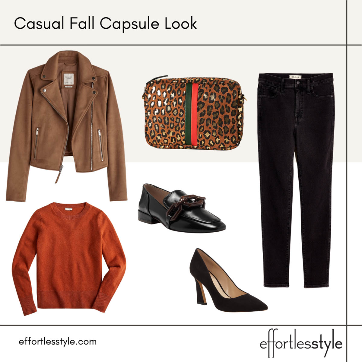 Fall Capsule Wardrobe Looks Suede Moto Jacket and Black Jeans Outfit