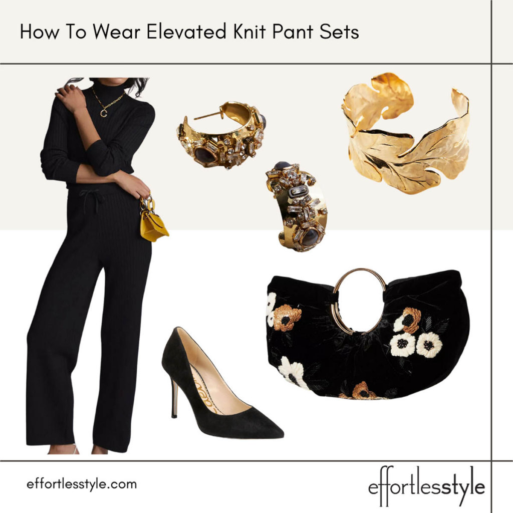 How to Wear Elevated Knit Sets Black Mock Neck Pant Set Fall Outfit