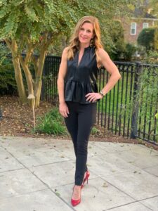 How to Wear Leather Faux Leather Top & Black Pants Outfit
