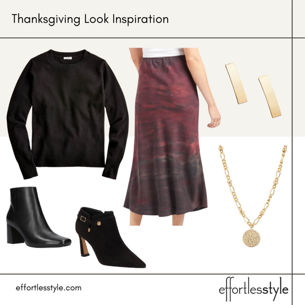 Cashmere Crewneck Sweater and Midi Skirt Outfit for the Holidays